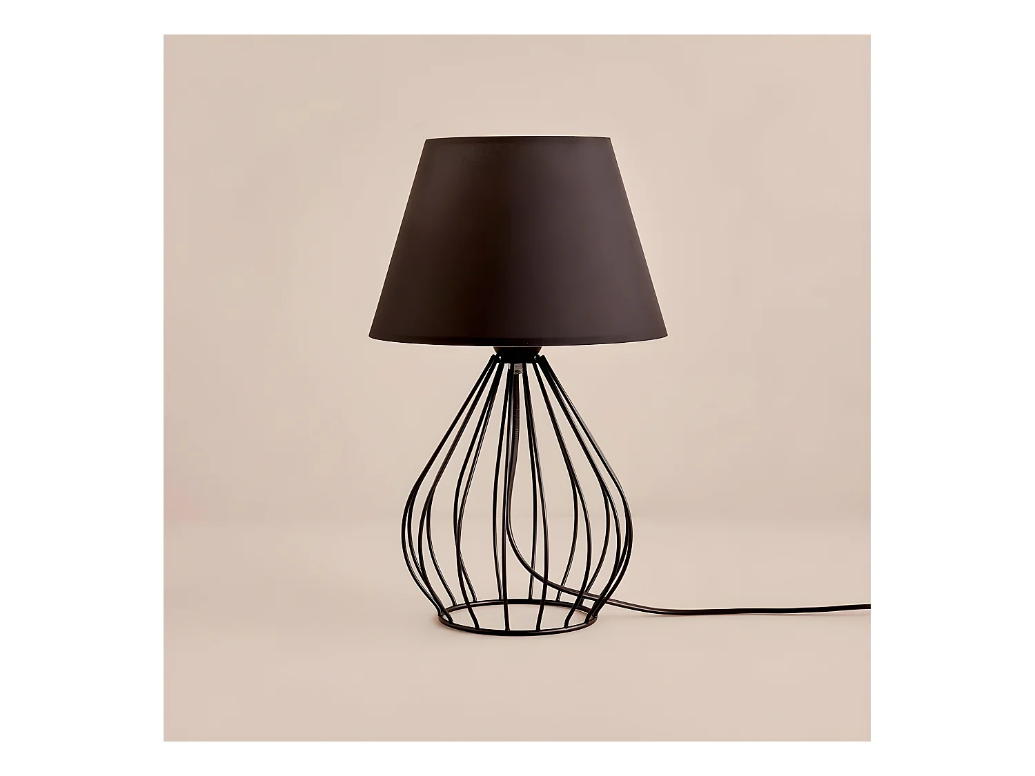 Lampe à poser Adélia avec structure décorative et abat-jour en tissu 1xE27 - Noir