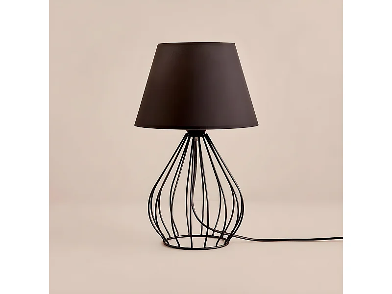 Lampada da tavolo Adelia con struttura decorativa e paralume in tessuto 1xE27 - Nero