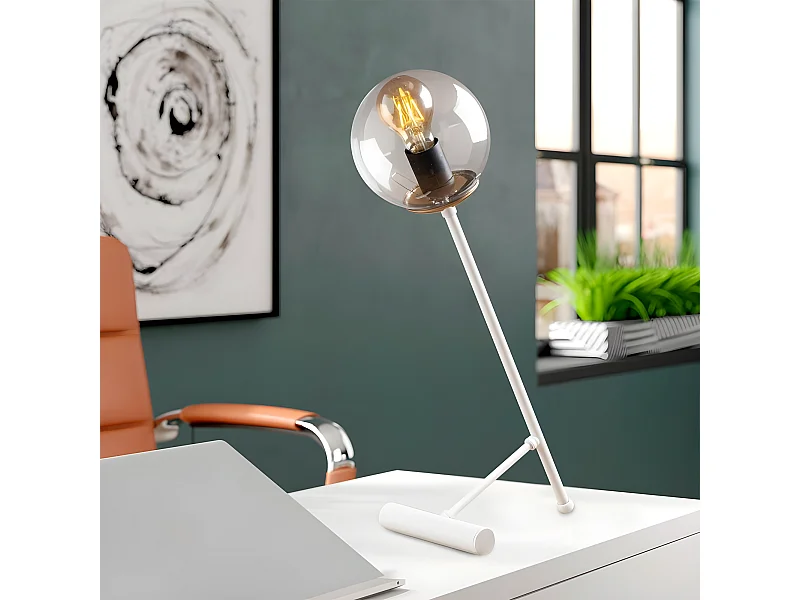 Lampe à poser Birdie de style nordique avec sphère transparente 1xE27 - Blanc et Cuivre