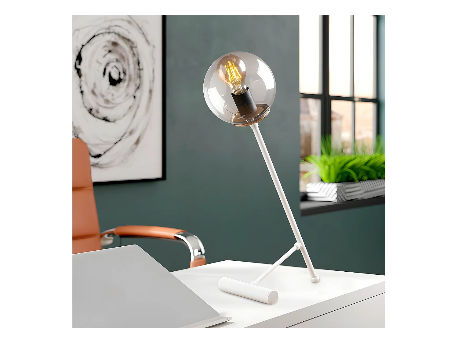 Lampe à poser Birdie de style nordique avec sphère transparente 1xE27 - Blanc et Cuivre