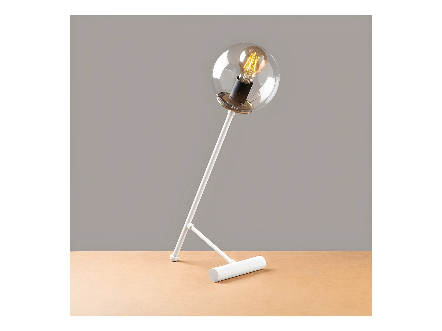 Lampada da tavolo Birdie in stile nordico con sfera trasparente 1xE27 - Bianco e Rame