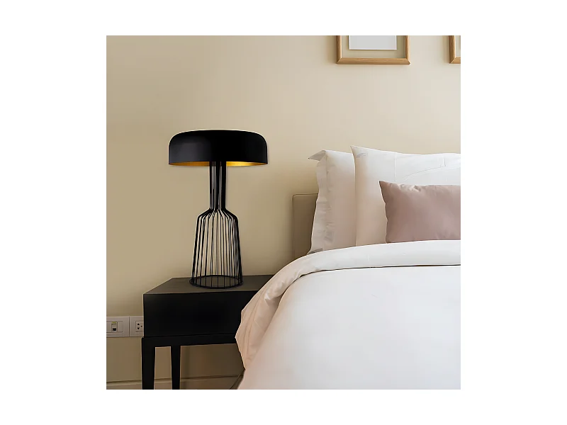 Designer-Tischleuchte Cabiria mit Metallstruktur 2xE27 – Schwarz und Gold