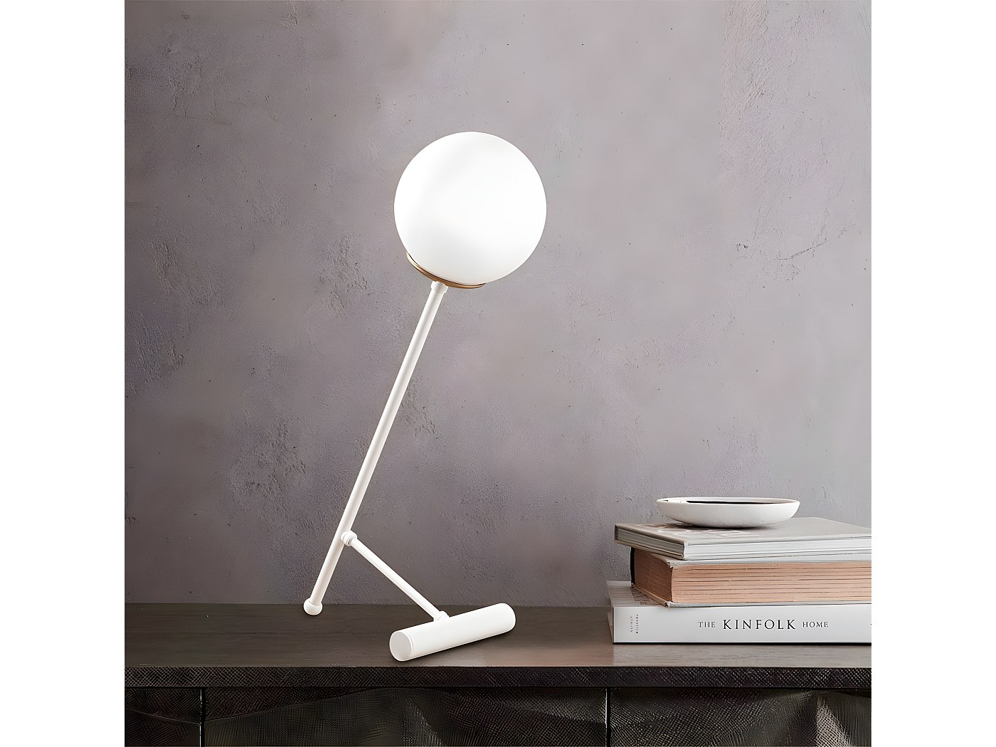 Lampe De Chevet Lumetto Sphère Verre Blanc Soufflé - Moderne, 220V, Blanc