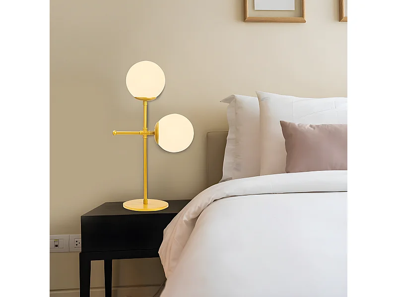 Lampe à poser Garet avec structure en métal et sphères en verre 2xE27 - Or