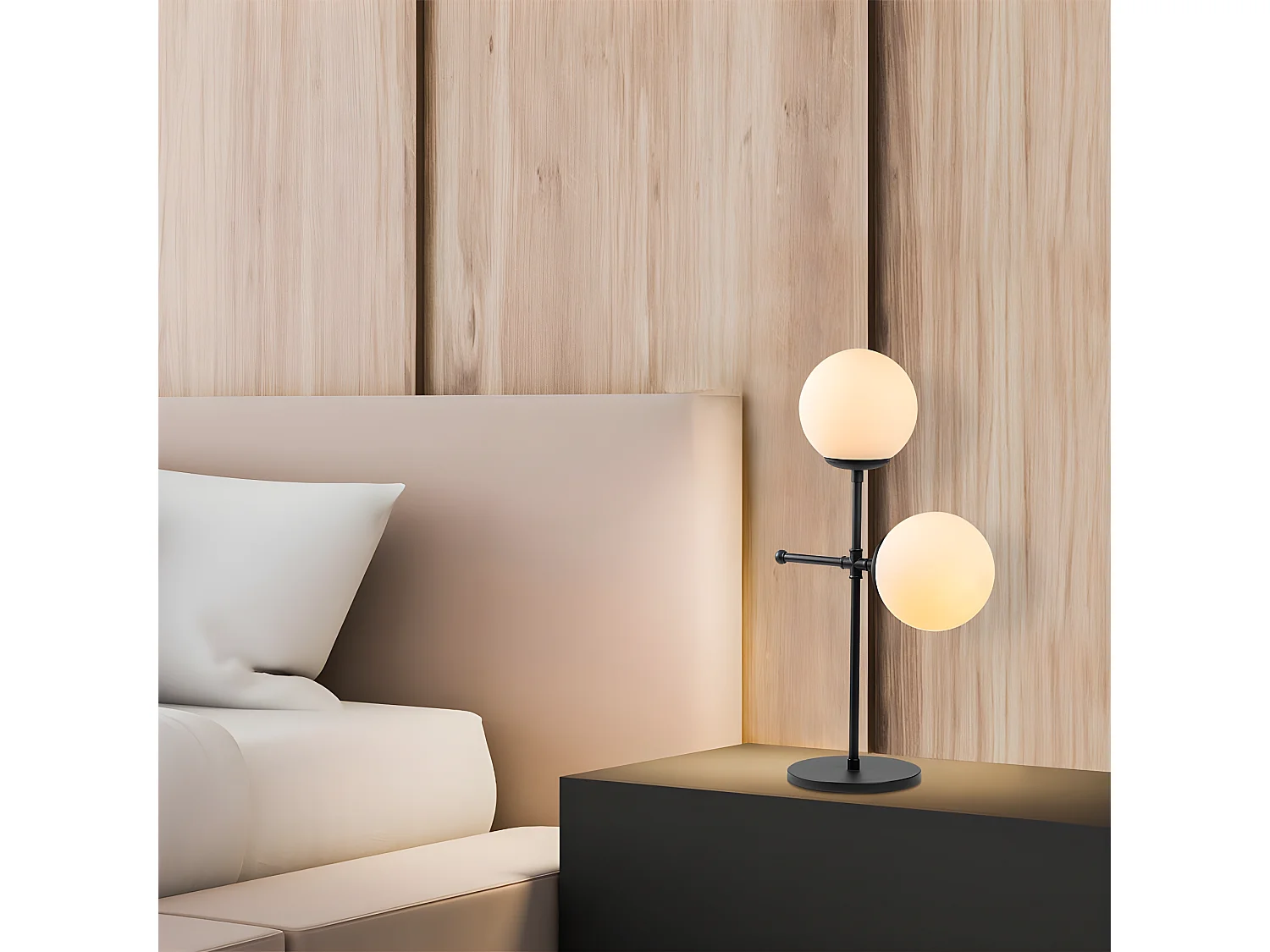 Lampada da tavolo Garet con struttura in metallo e sfere in vetro 2xE27 - Nero