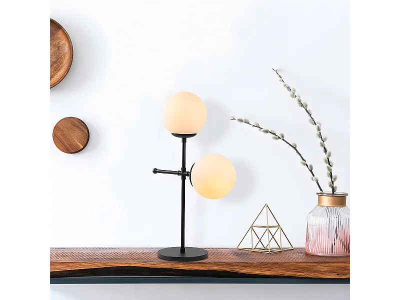 Lampe à poser Garet avec structure en métal et sphères en verre 2xE27 - Noir