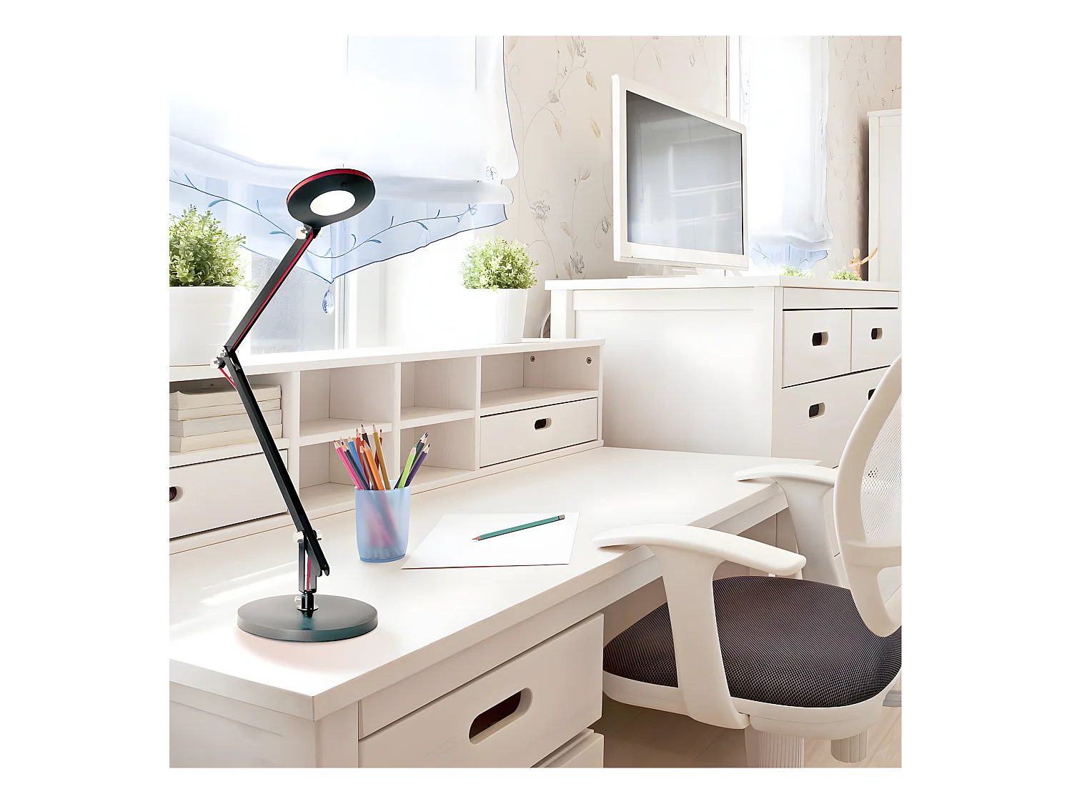 Lampe de bureau LED 6W 540lm 4000K orientable avec socle rond ou en forme de pince - Noir