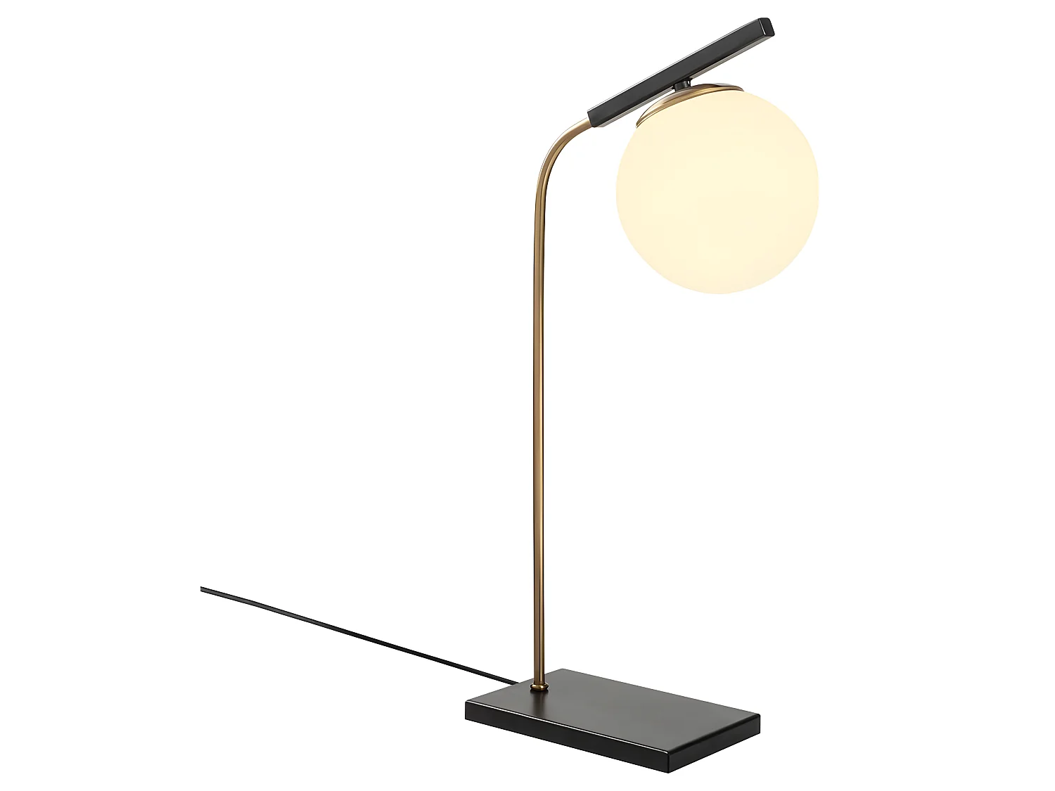 Lampe à poser Brenda avec base rectangulaire et sphère en verre 1xE27 - Noir et Or