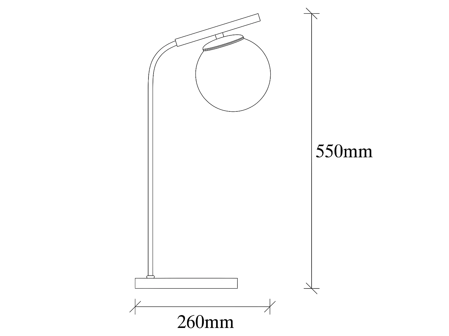 Lampe à poser Brenda avec base rectangulaire et sphère en verre 1xE27 - Noir et Or