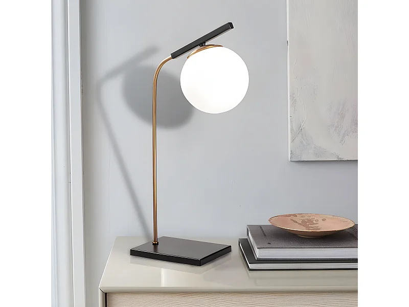 Candeeiro de mesa Brenda com base retangular e bola de vidro 1xE27 - Preto e Dourado