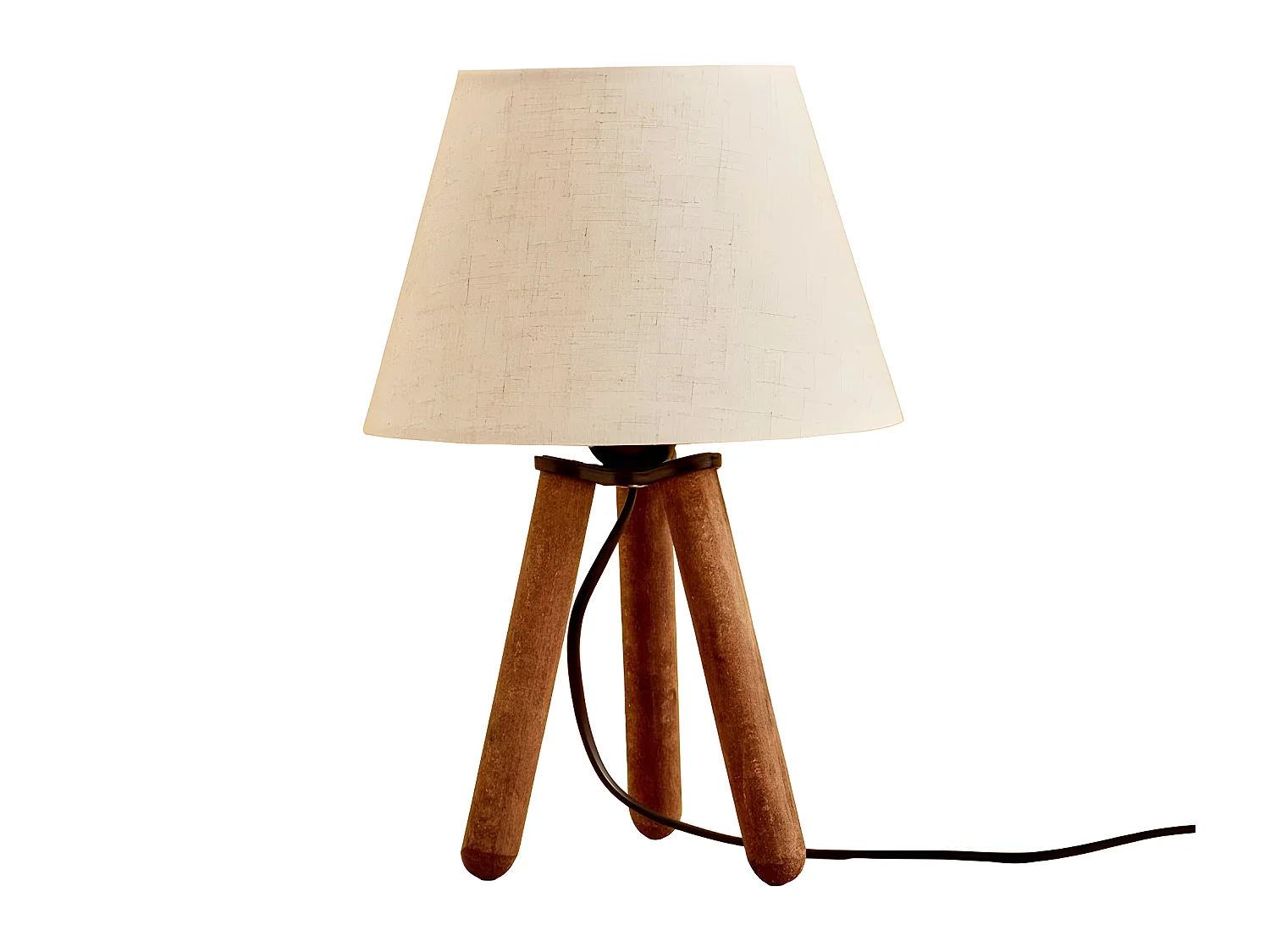 Lámpara de mesa trípode Yago con patas de madera y pantalla de tela 1xE27 - Beige