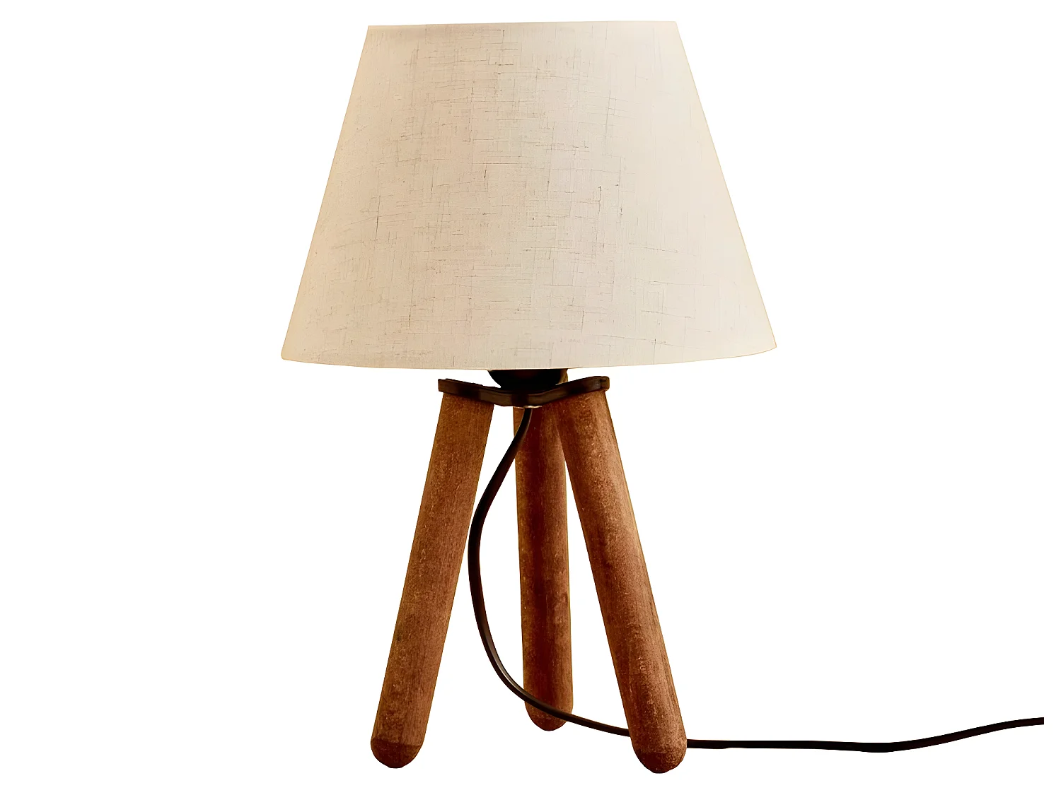 Lampe à poser trépied Yago avec pieds en bois et abat-jour en tissu 1xE27 - Beige