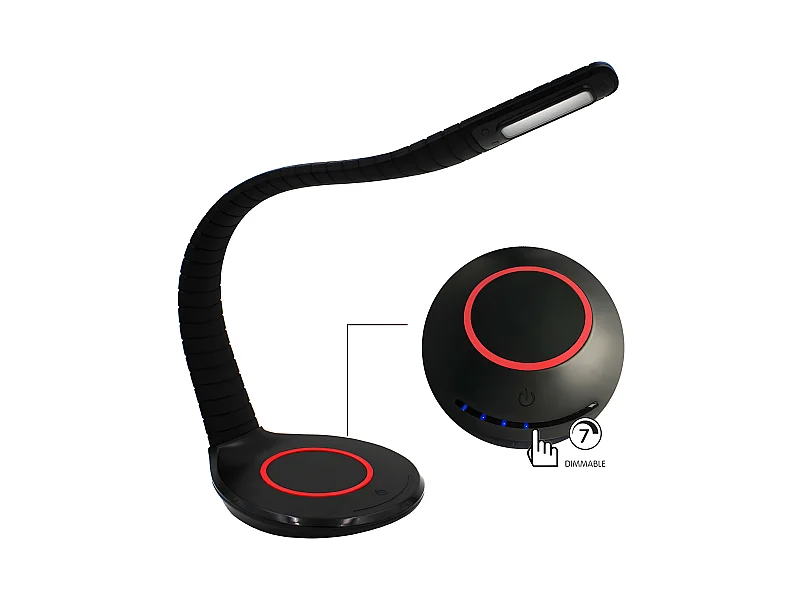 Schreibtischlampe LED 5W CCT Dimm mit flexibler Silikonstruktur – Schwarz und Rot