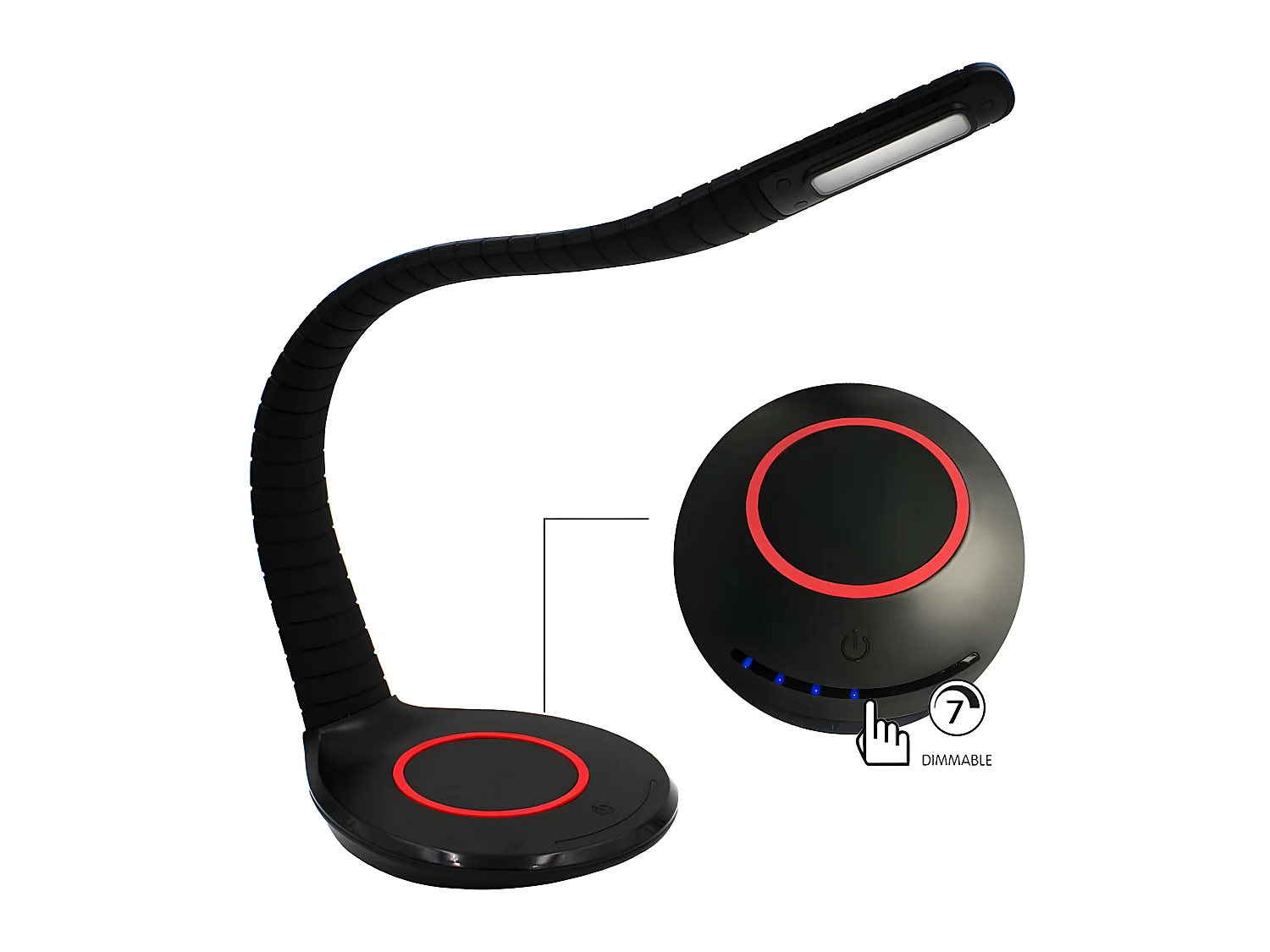 Lampe de bureau LED 5W CCT Dimmable avec structure flexible en silicone - Noir et Rouge