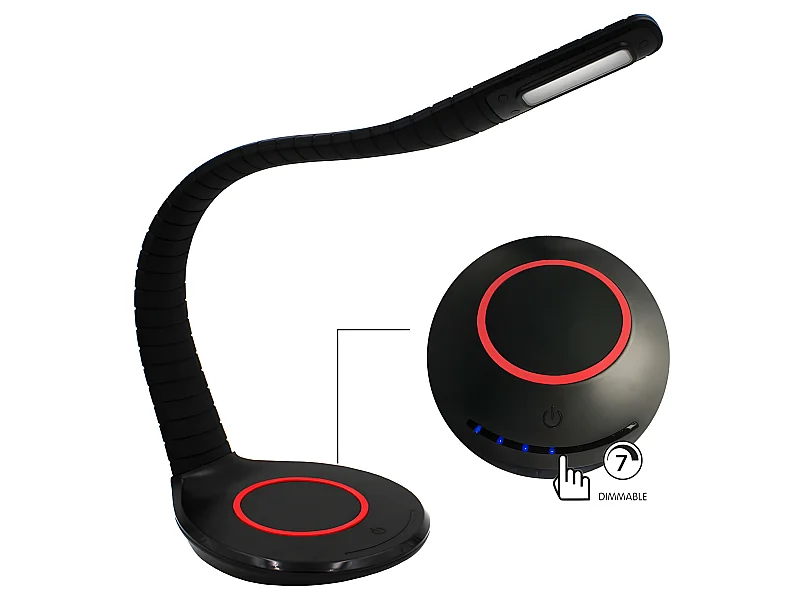Lampe de bureau LED 5W CCT Dimmable avec structure flexible en silicone - Noir et Rouge