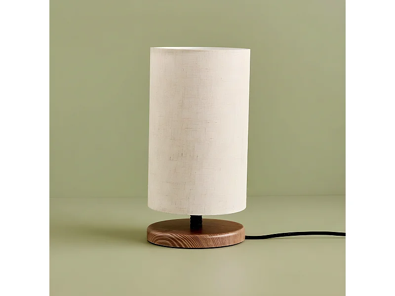 Niron Nordic style tafellamp met houten voet en stoffen kap 1xE27 - Crème