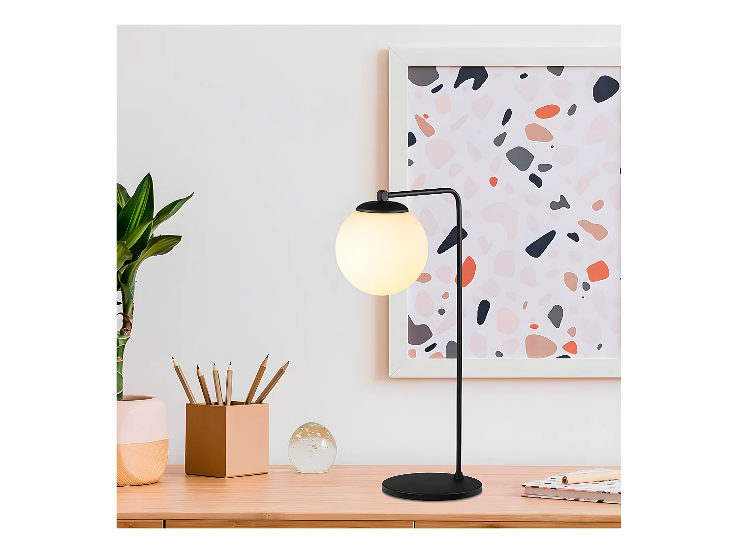Lampe à poser Marga de style nordique avec sphère en verre 1xE27 - Noir