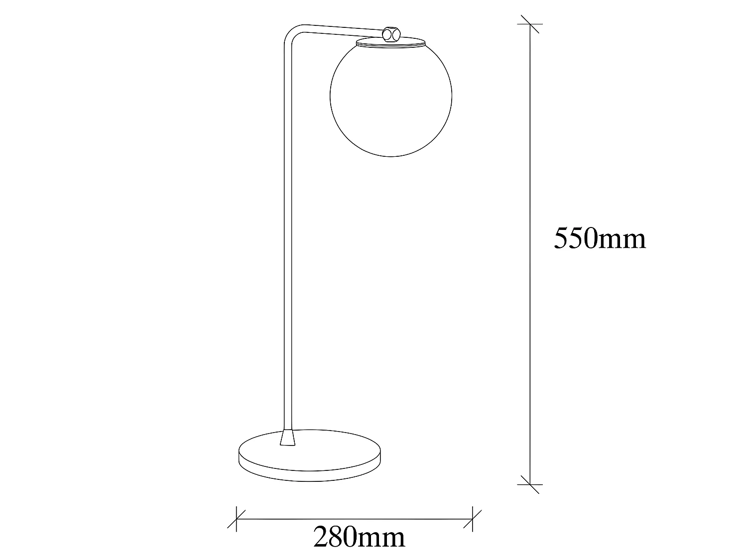 Marga Nordic style tafellamp met glazen bol 1xE27 - Zwart