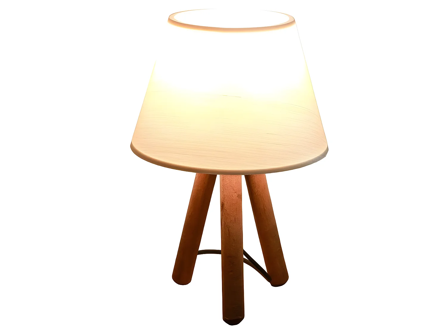 Lampe à poser trépied Laresma avec pieds en bois et abat-jour en tissu 1xE27 - Crème