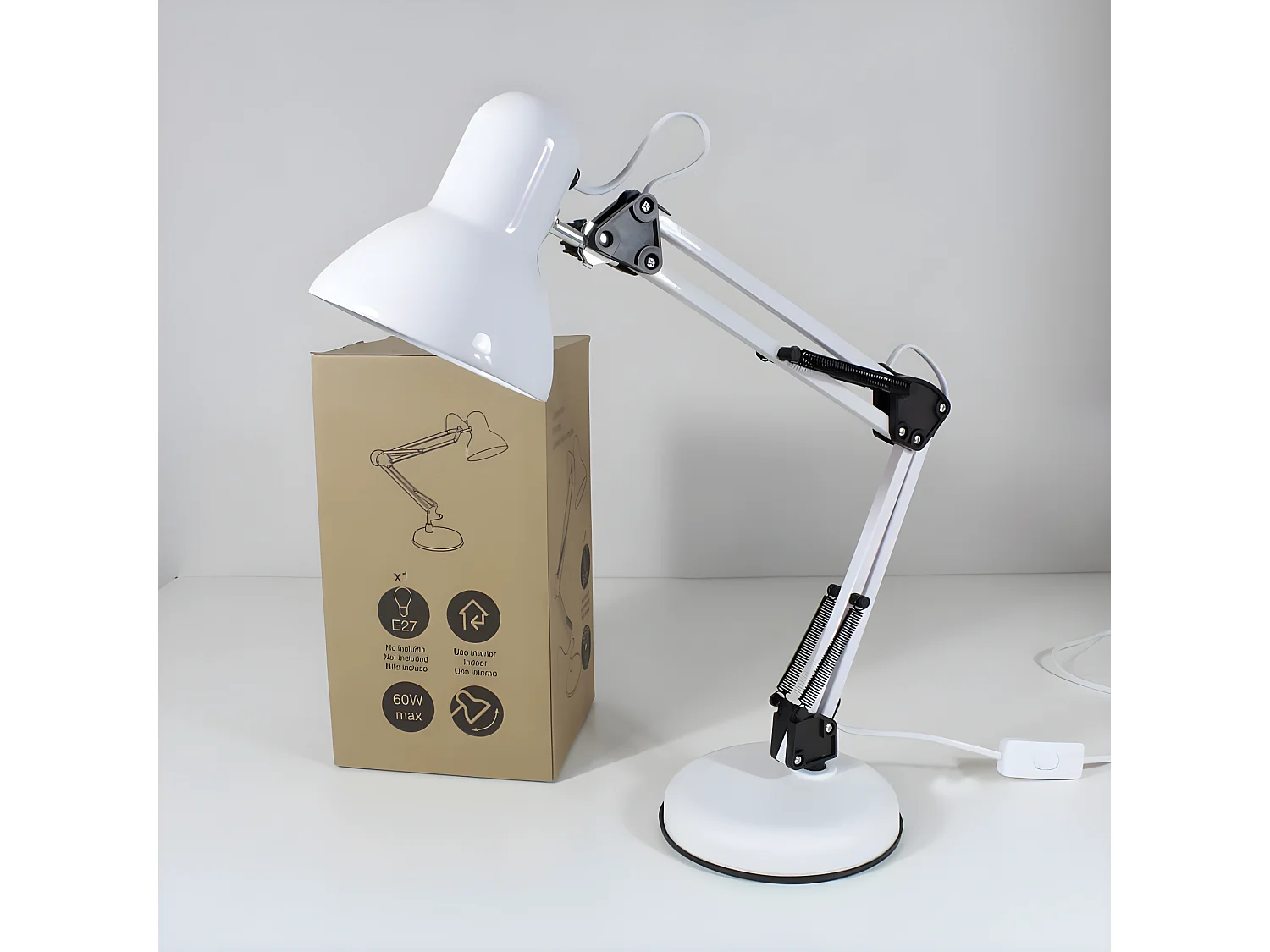 Lampe de bureau articulée Avati avec structure en métal 1xE27 - Blanc