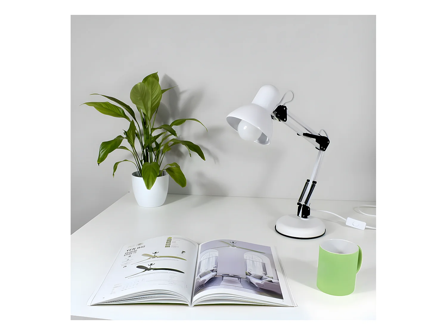 Lampe de bureau articulée Avati avec structure en métal 1xE27 - Blanc