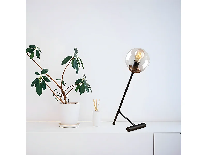 Candeeiro de mesa Birdie estilo nórdico com esfera transparente 1xE27 - Preto e Cobre