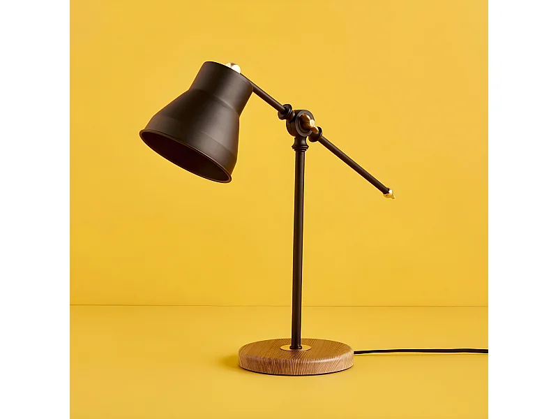 Lampe de bureau orientable en métal Refen avec pied en bois 1xE14 - Noir