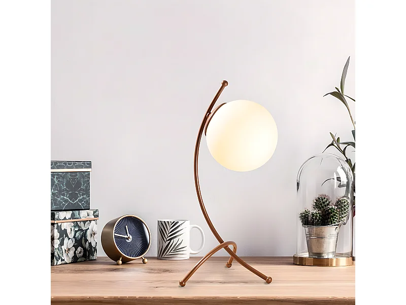 Lampada da tavolo Kelen con struttura moderna in metallo e sfera in vetro 1xE27 - Rame
