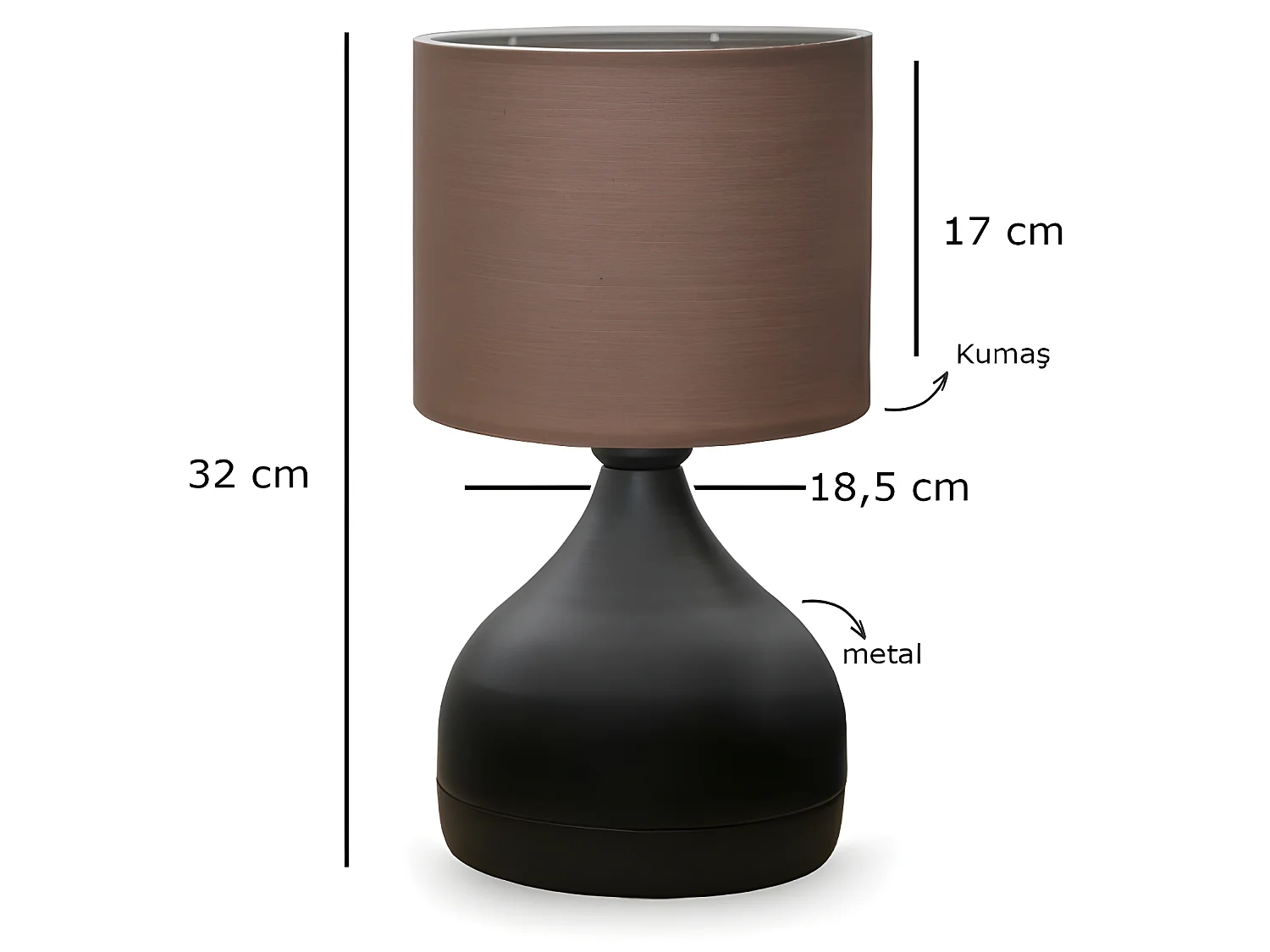 Lampe à poser Nedira avec pied en métal et abat-jour en tissu 1xE27 ø18,5cm - Noir