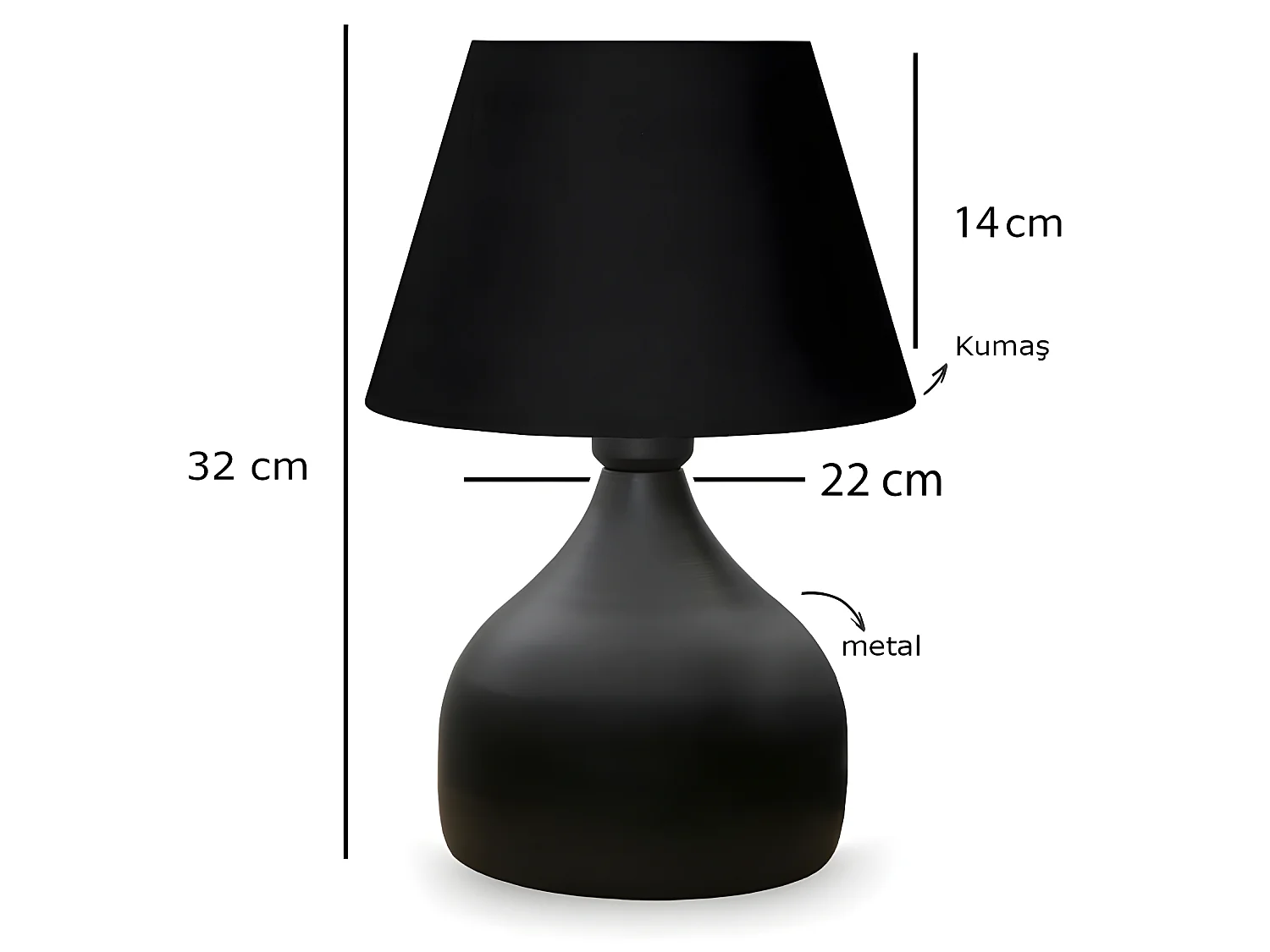 Tischleuchte Niera mit Metallsockel und Stofflampenschirm 1xE27 - Schwarz