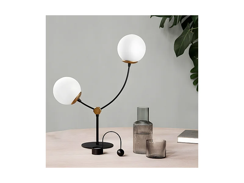 Lampe à poser Mosoma avec structure en métal et sphères en verre 2xE27 - Noir et Or