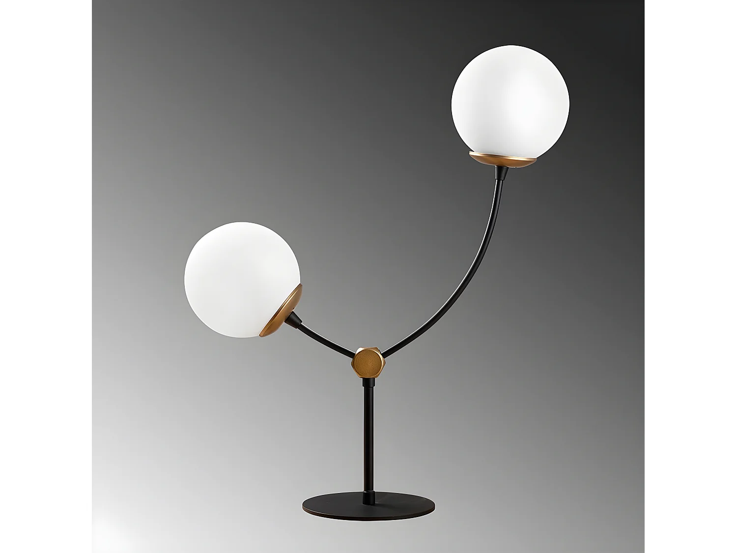 Lampe à poser Mosoma avec structure en métal et sphères en verre 2xE27 - Noir et Or
