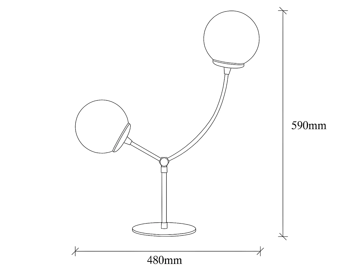 Lampe à poser Mosoma avec structure en métal et sphères en verre 2xE27 - Noir et Or