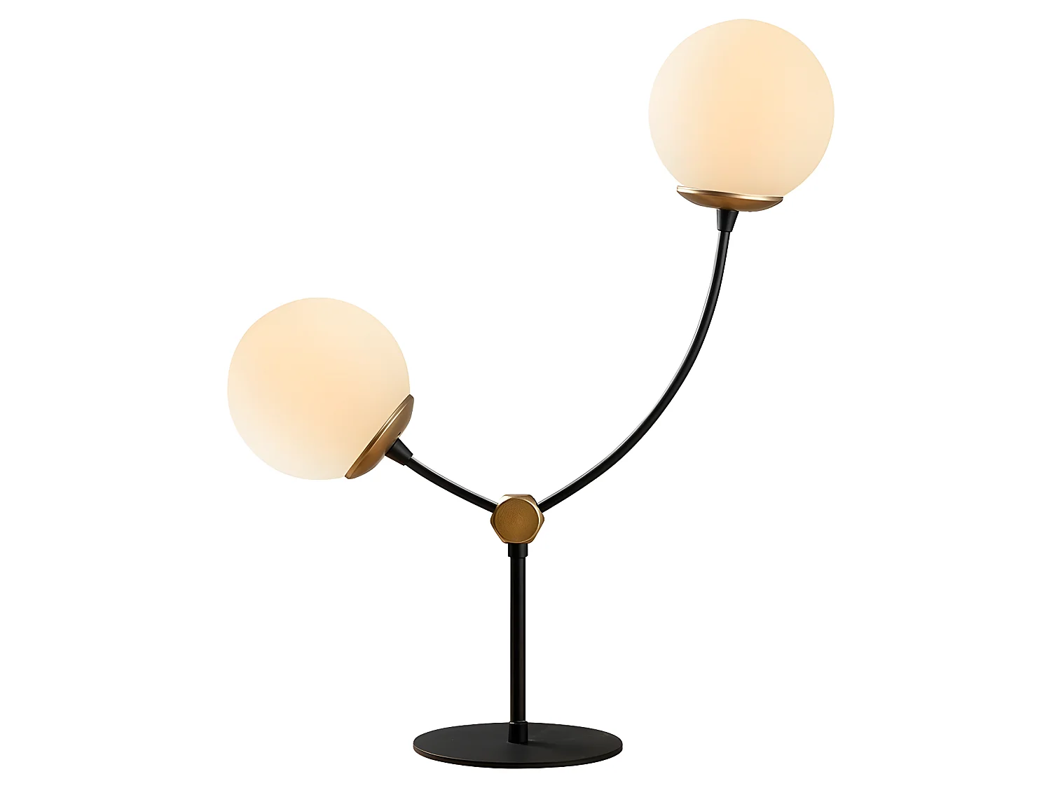 Lampe à poser Mosoma avec structure en métal et sphères en verre 2xE27 - Noir et Or