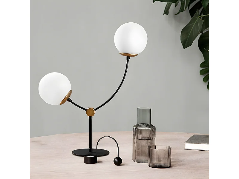 Mosoma tafellamp met metalen structuur en glazen bollen 2xE27 - Zwart en Goud