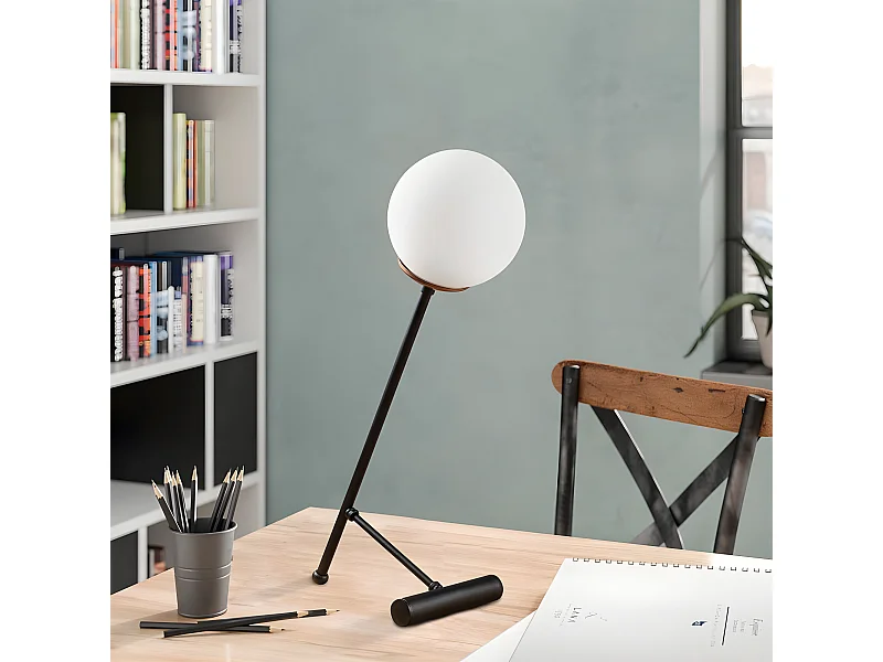 Lampe à poser Birdie de style nordique avec sphère en verre 1xE27 - Noir et Cuivre