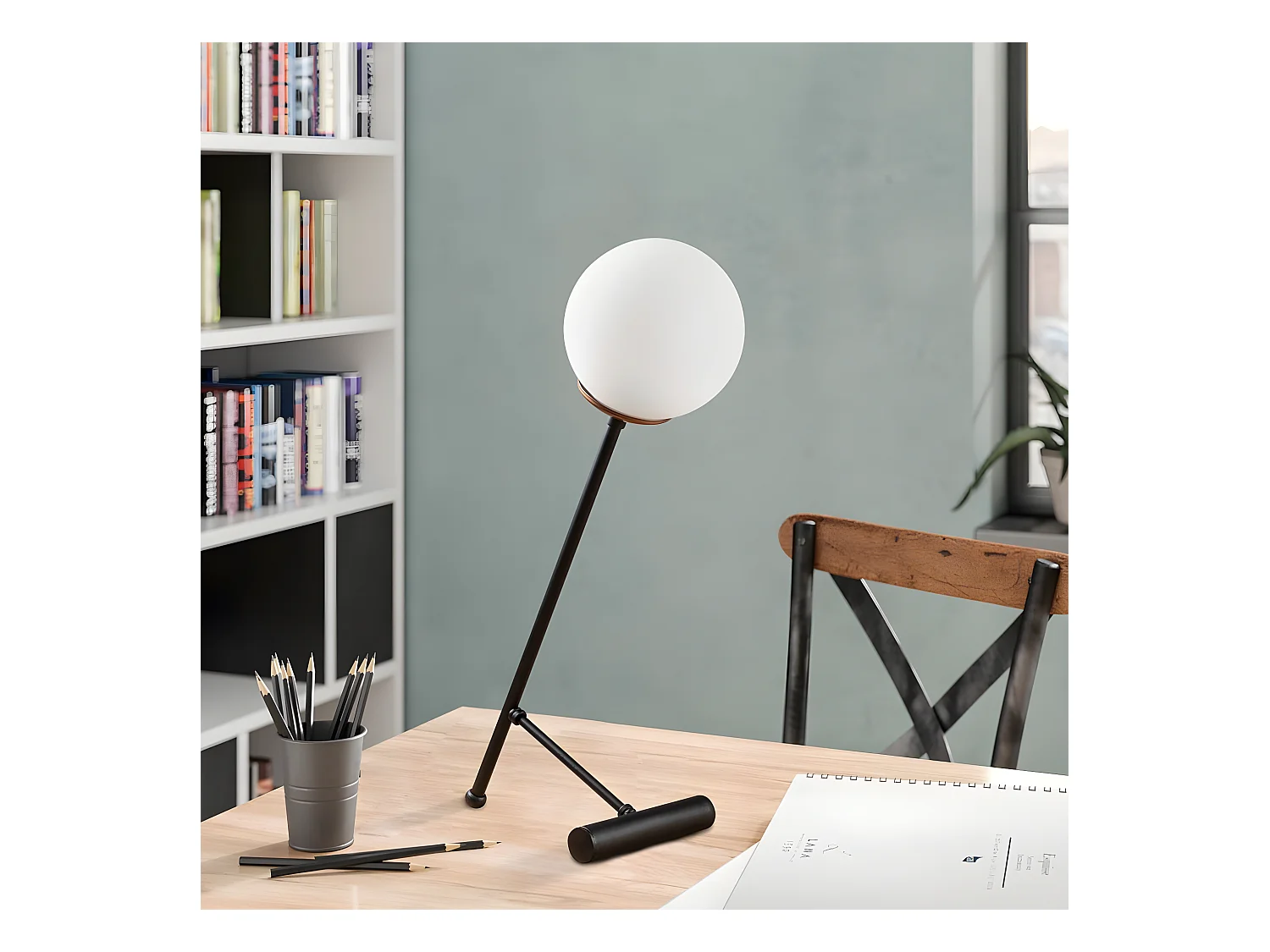 Lampe à poser Birdie de style nordique avec sphère en verre 1xE27 - Noir et Cuivre