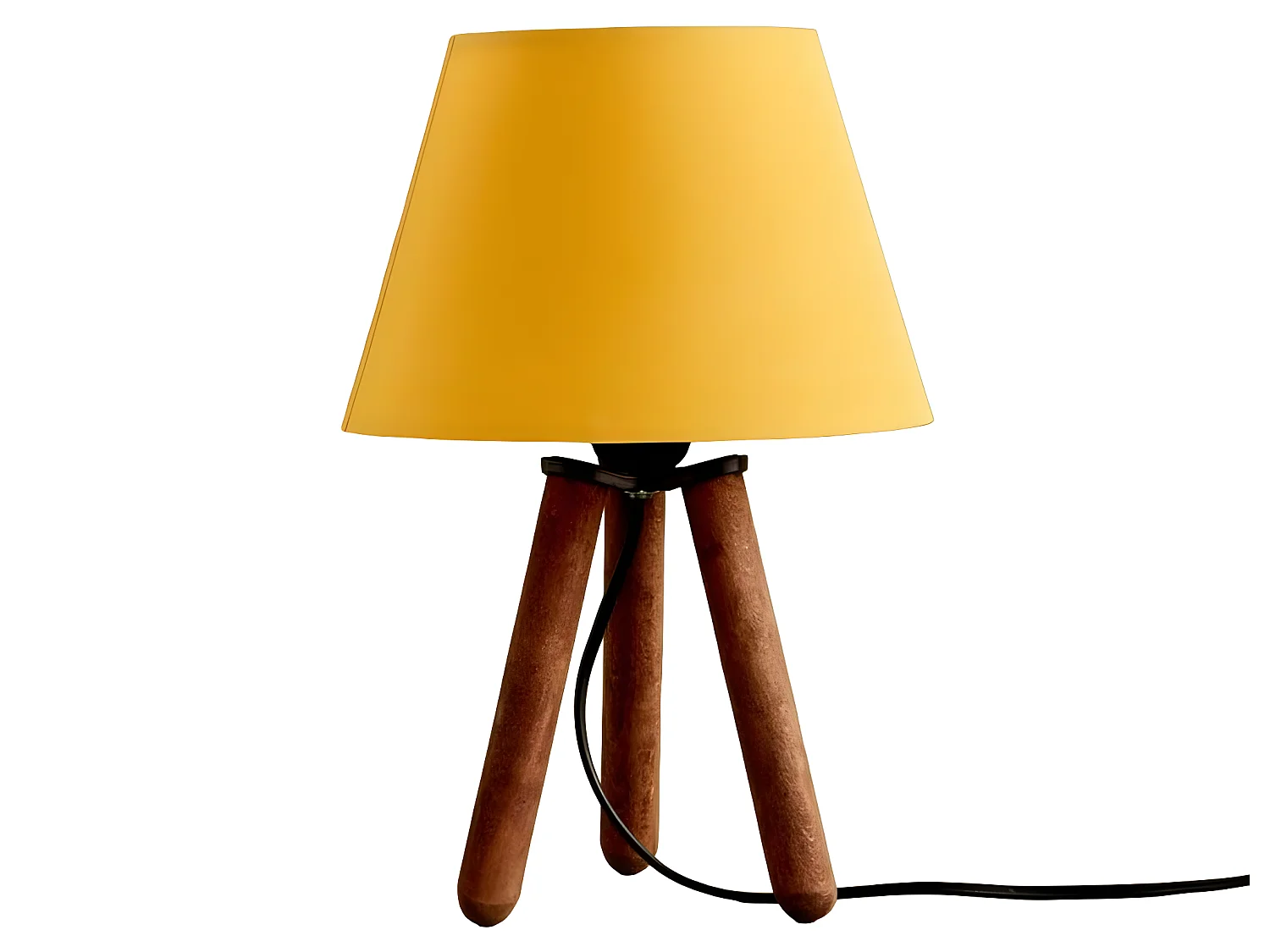 Lampe à poser trépied Yago avec pieds en bois et abat-jour en tissu 1xE27 - Jaune
