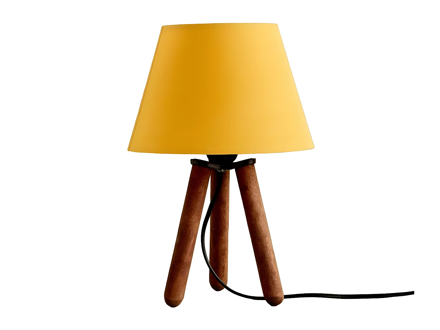 Lampe à poser trépied Yago avec pieds en bois et abat-jour en tissu 1xE27 - Jaune