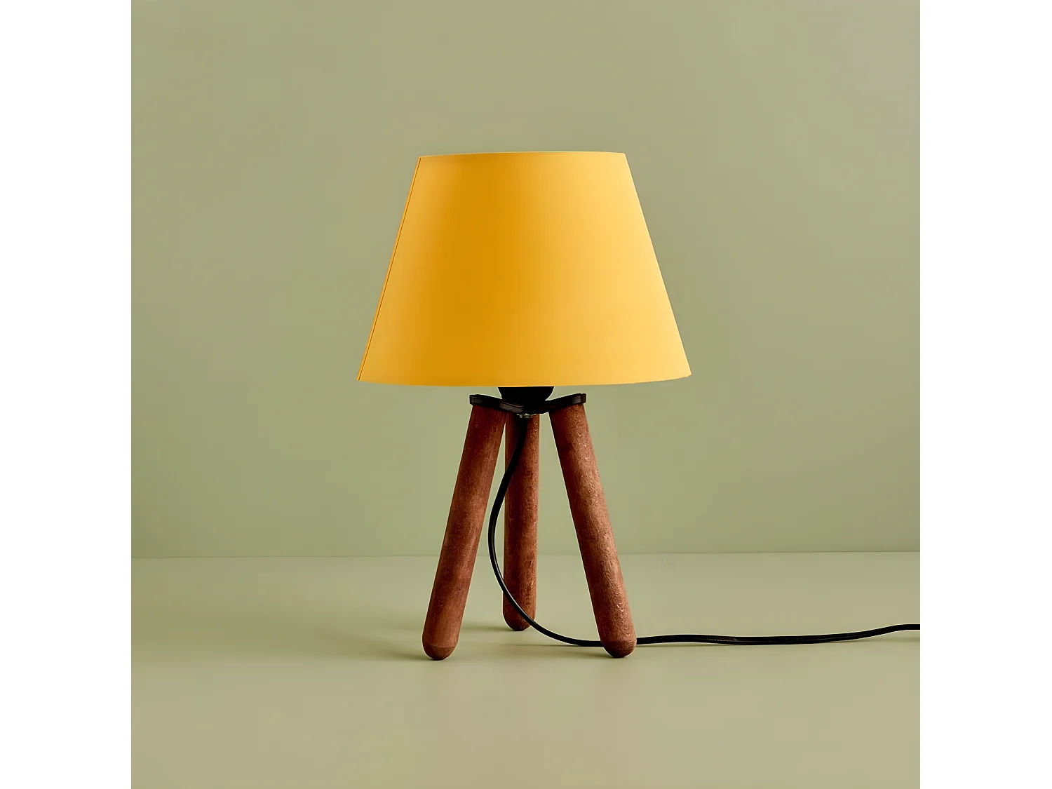 Lampe à poser trépied Yago avec pieds en bois et abat-jour en tissu 1xE27 - Jaune