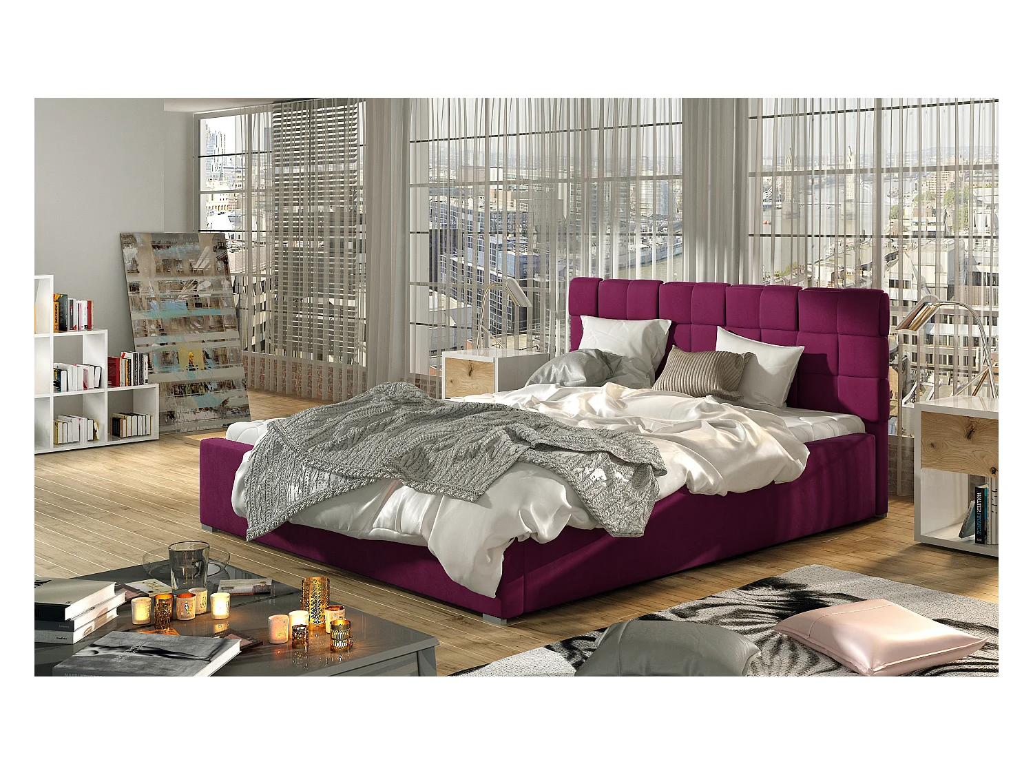 Lit Wesly  L (180x200)/Tissu-Rose