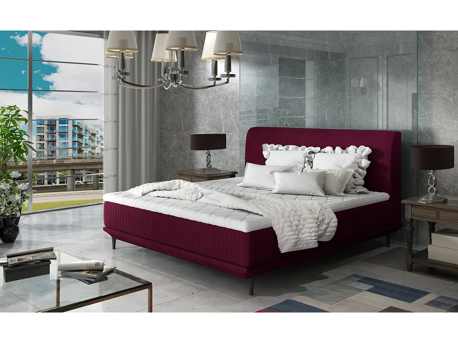 Bett Rima  S (140x200)/Stoff-Rot