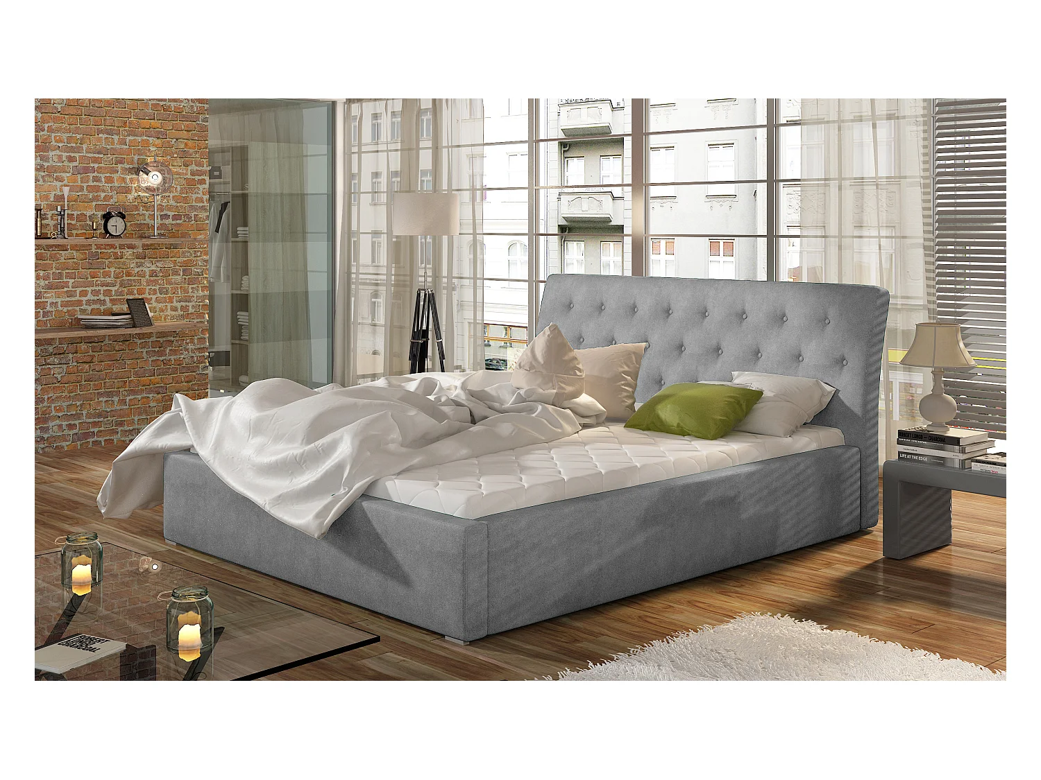 Letto Cicho L (180x200)/Tessuto-Grigio