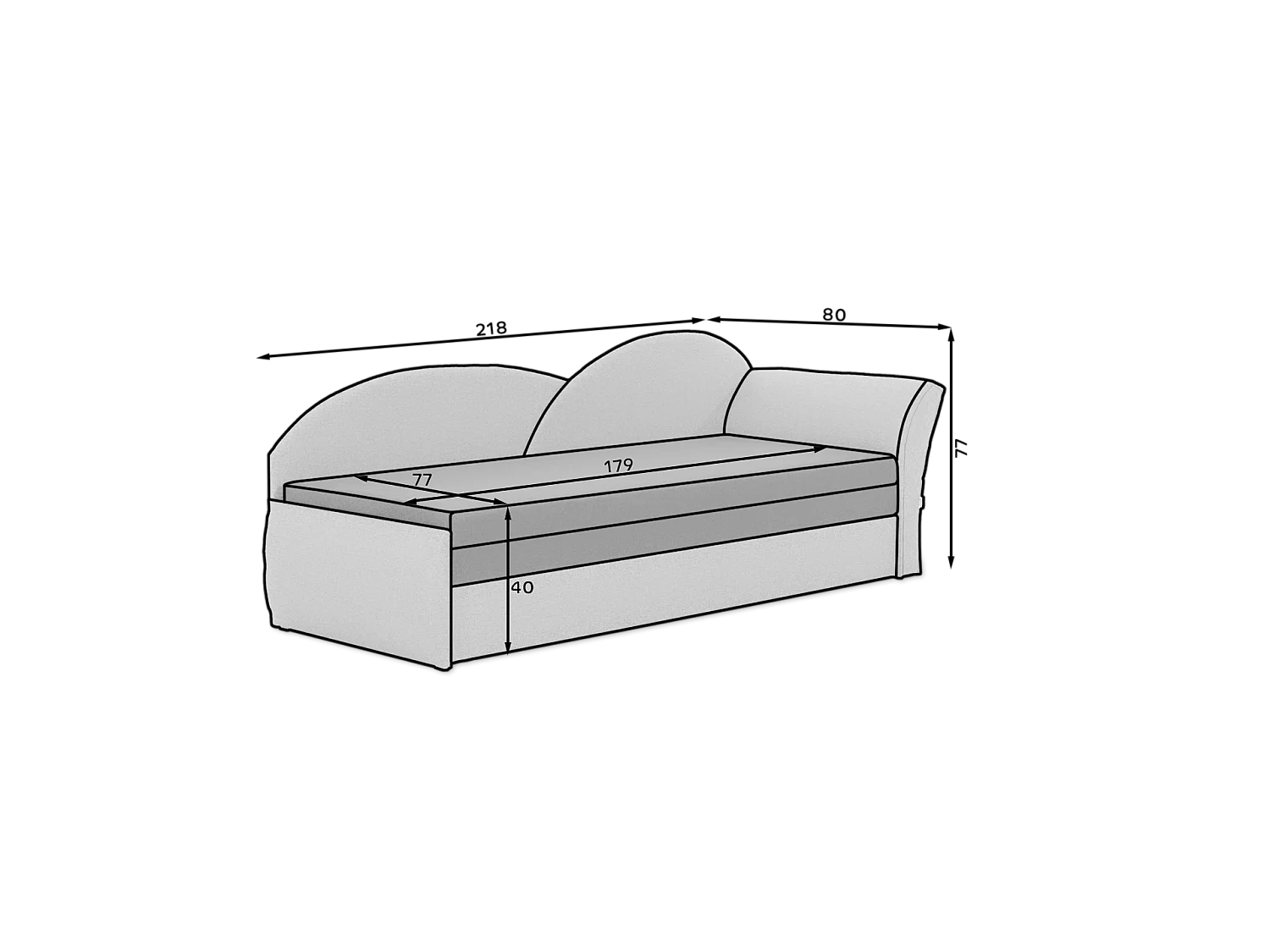 Bett Chind L (180x150)/Stoffbezug/Schwarz&Grau
