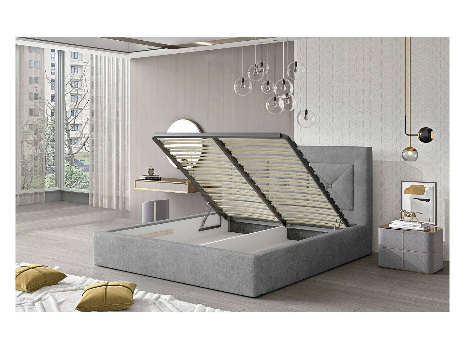 Bett Smart S (140x200)/Stoff-Grau