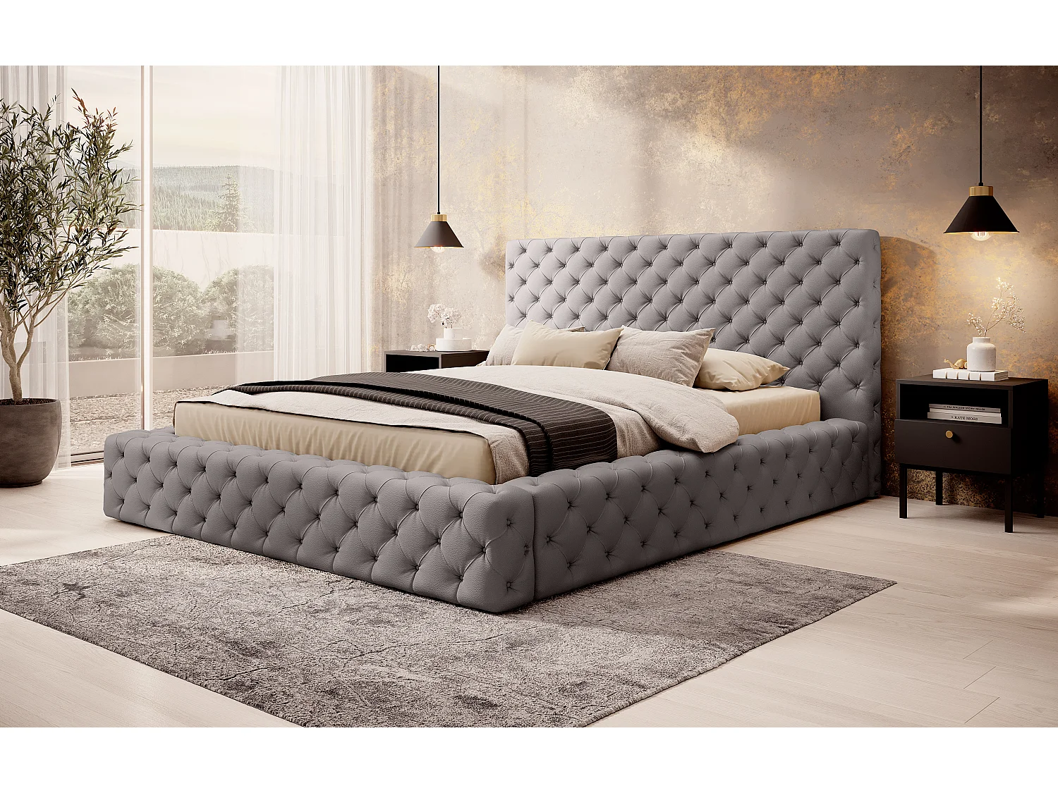 Bett King M (160x200)/Stoff-Grau
