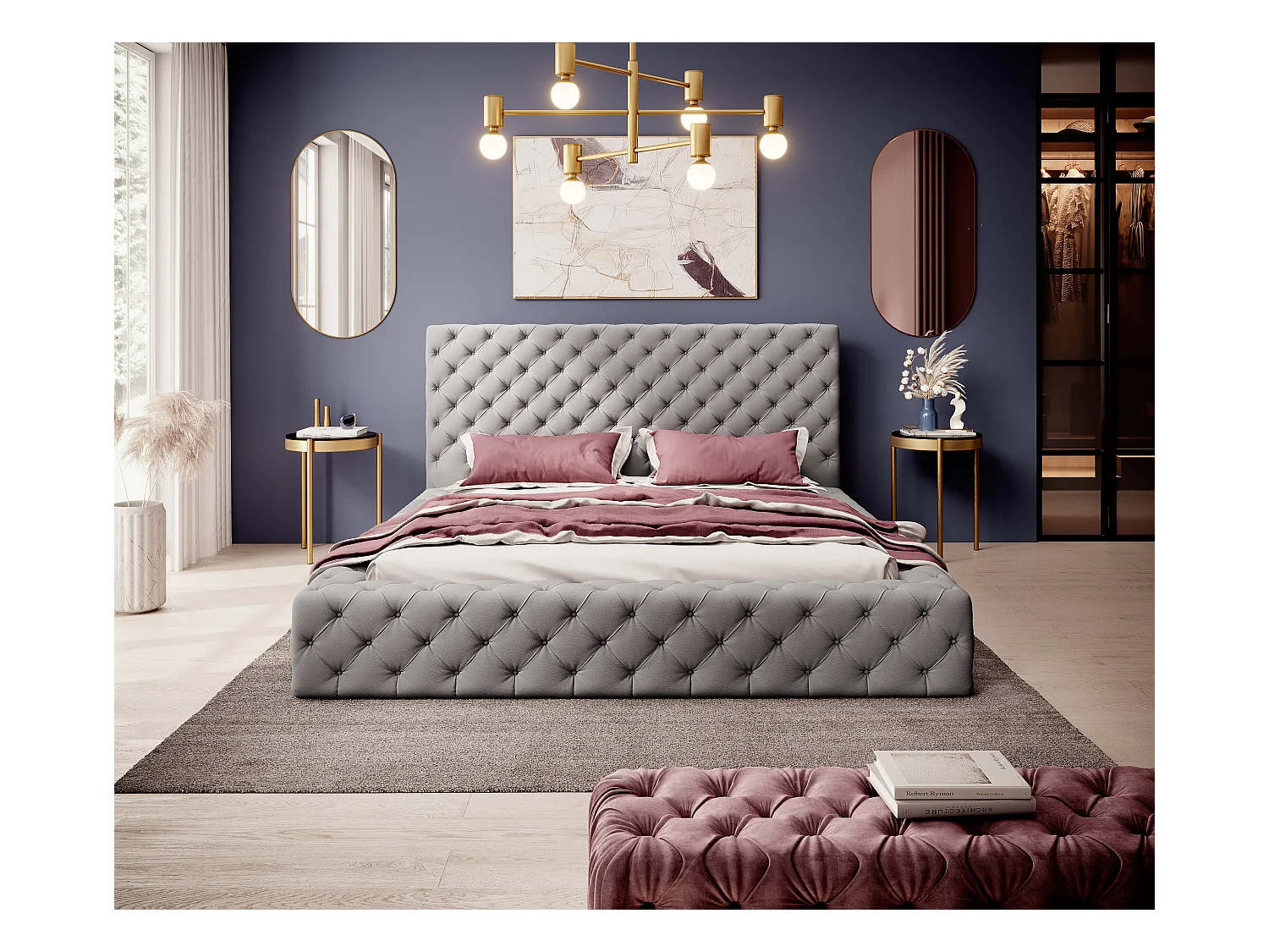 Bett King M (160x200)/Stoff-Grau