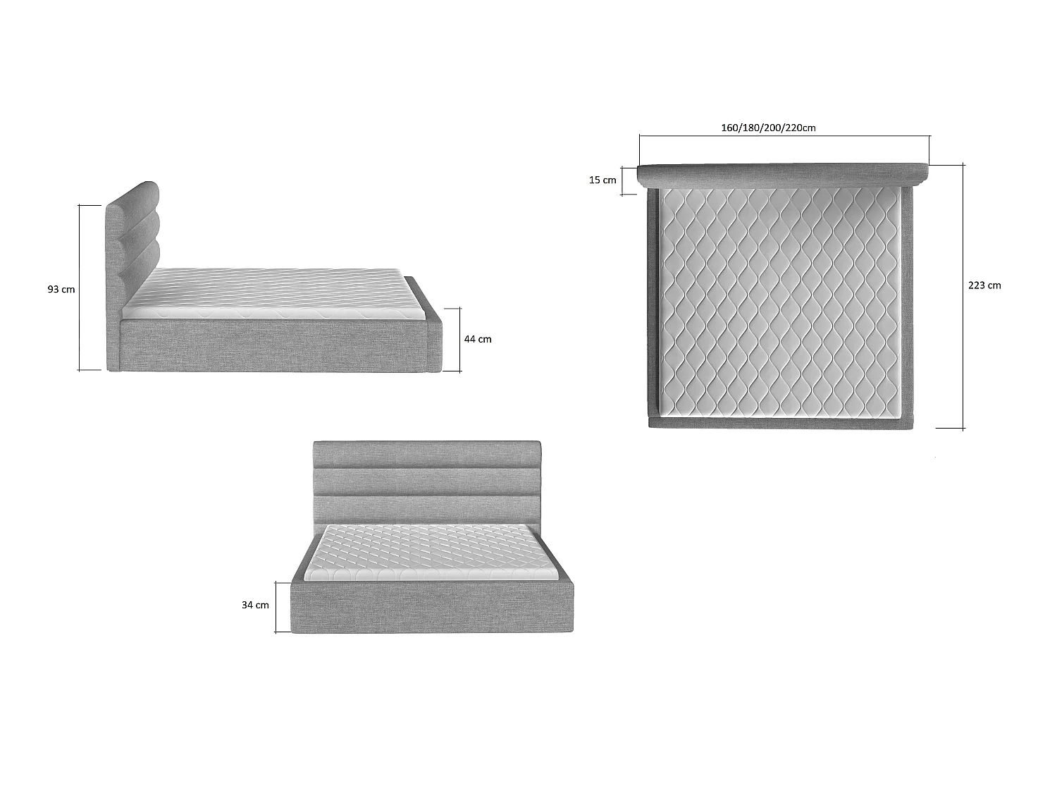 Letto Valia XL (200x200)/Tessuto-Beige
