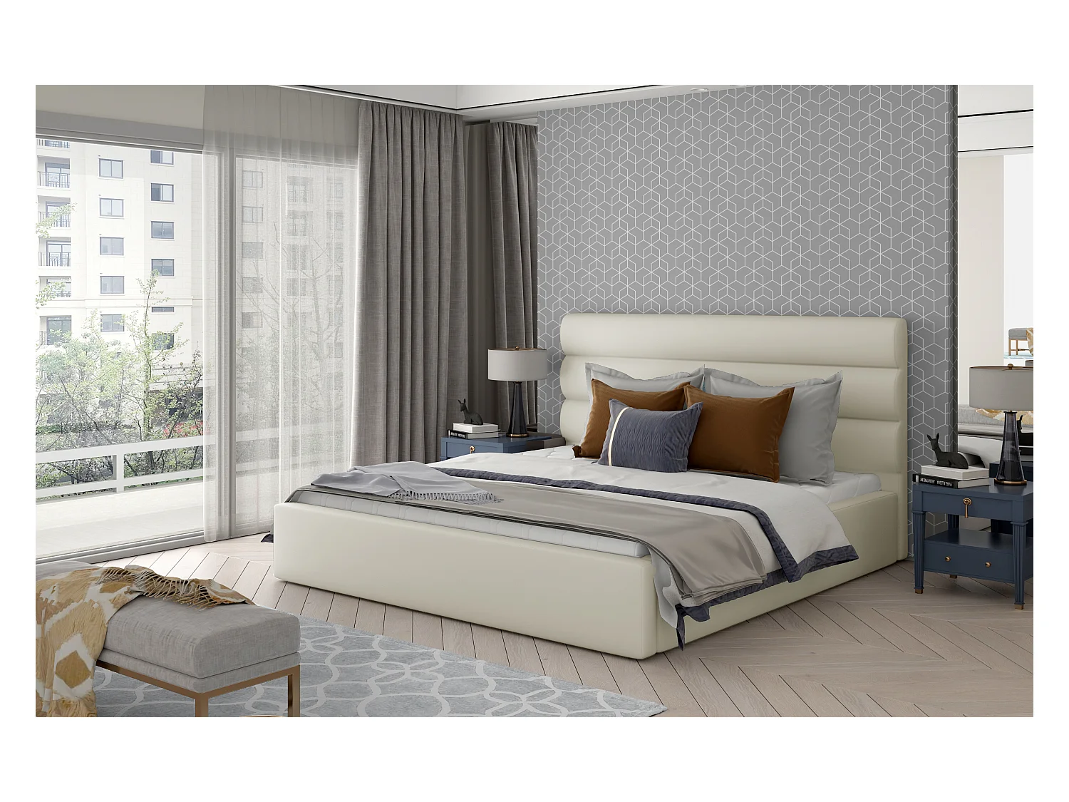 Bett Valia XL (200x200)/Stoff-Beige