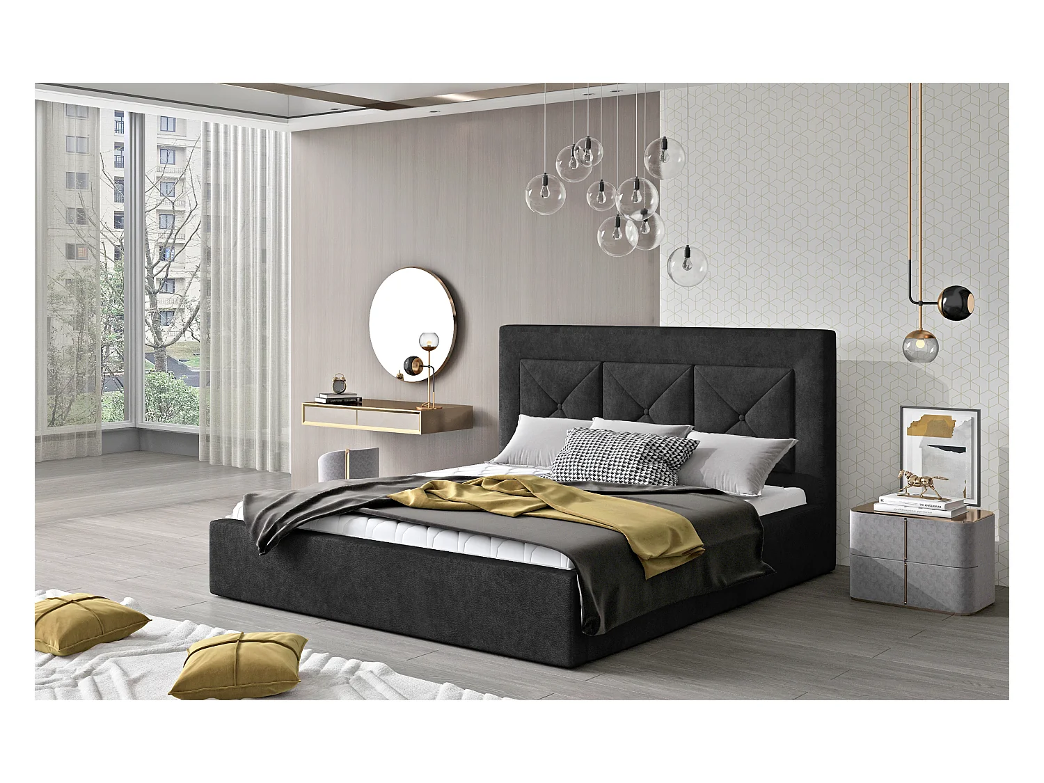 Bett Smart XL (200x200)/Stoff-Schwarz